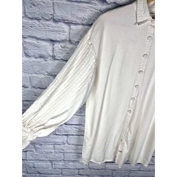 GIRL AND THE SUN Women's White Linen Blend Oversize Shirt Dress Medium - Picture 2 of 5
